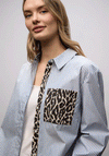 Street One Contrast Leopard Striped Shirt, Blue