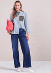 Street One Contrast Leopard Striped Shirt, Blue