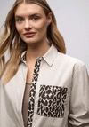 Street One Contrast Leopard Striped Shirt, Beige
