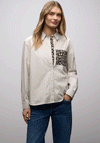 Street One Contrast Leopard Striped Shirt, Beige