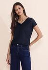 Street One Faux Button V Neck Top, Navy