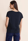 Street One Faux Button V Neck Top, Navy
