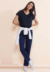 Street One Faux Button V Neck Top, Navy