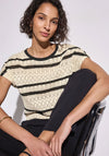 Street One Lace Knit Striped Top, Beige and Black