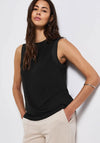 Street One Ribbed knit Chiffon Trim Top, Black