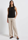 Street One Ribbed knit Chiffon Trim Top, Black