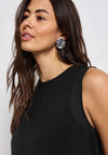 Street One Ribbed knit Chiffon Trim Top, Black