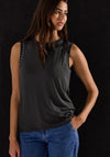 Street One Ribbed Stretch Stud Trim Top, Dark Grey