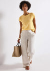 Street One Waffle Knit Tie Trim Top, Yellow