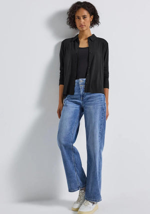 Street One Jersey Button up Shirt, Black