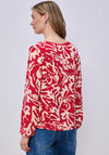Street One Floral Ribbed Neck Blouse, Red