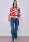 Street One Floral Ribbed Neck Blouse, Red