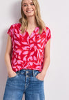 Street One Jersey Floral Short Sleeve Blouse, Red & Pink