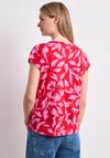 Street One Jersey Floral Short Sleeve Blouse, Red & Pink