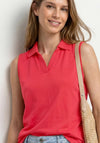 Street One Cotton Polo Collar Vest Top, Red