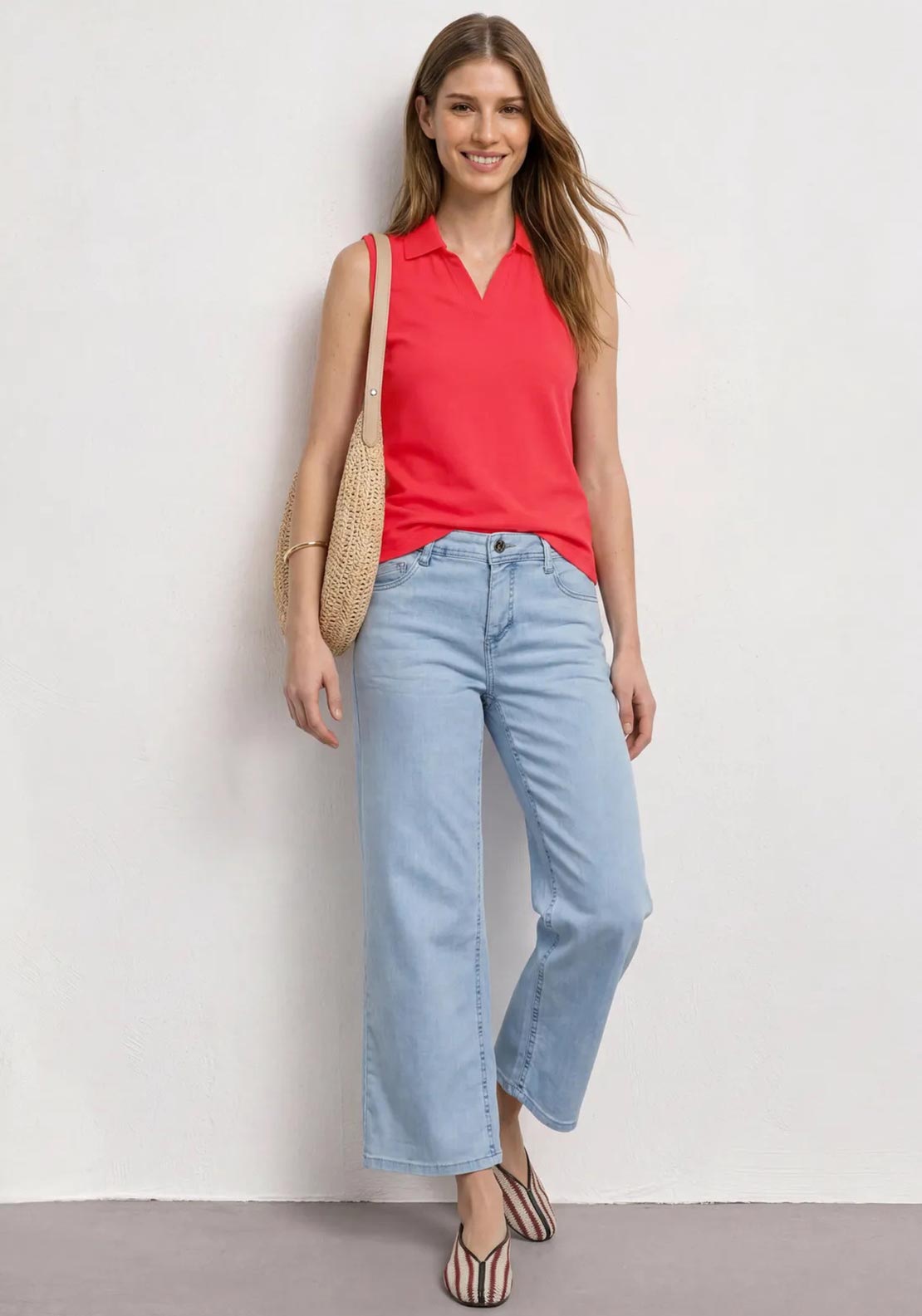 Street One Cotton Polo Collar Vest Top, Red