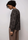Street One Geometric Print V Neck Blouse, Brown