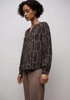 Street One Geometric Print V Neck Blouse, Brown