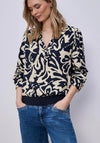 Street One Floral V Neck Ribbed Trim Blouse, Navy