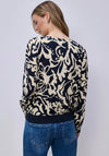 Street One Floral V Neck Ribbed Trim Blouse, Navy