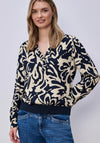 Street One Floral V Neck Ribbed Trim Blouse, Navy