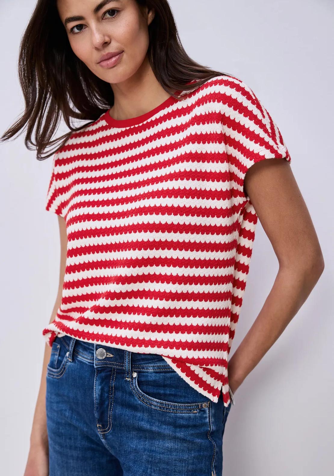 Street One Striped Knit Top, Red