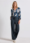 Street One Wide Leg Striped Side Trousers, Navy