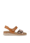 Suave Womens Manila Metallic Leather Velcro Strap Sandals, Tan