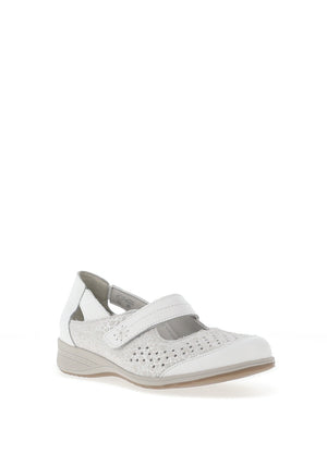 Suave Womens Mary Jane Leather Velcro Strap Shoes, White