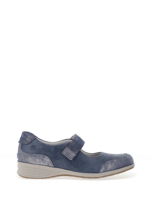 Suave Naomi Leather Shimmering Velcro Strap Shoes, Cobalt Blue