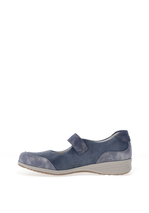 Suave Naomi Leather Shimmering Velcro Strap Shoes, Cobalt Blue