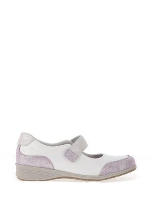 Suave Naomi Leather Shimmering Velcro Strap Shoes, White