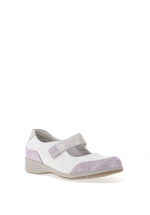 Suave Naomi Leather Shimmering Velcro Strap Shoes, White