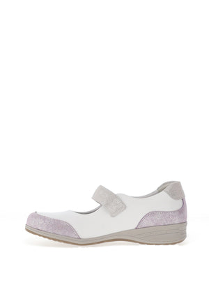Suave Naomi Leather Shimmering Velcro Strap Shoes, White