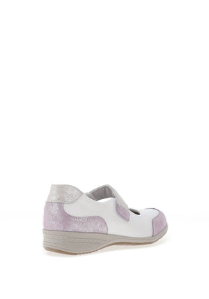 Suave Naomi Leather Shimmering Velcro Strap Shoes, White