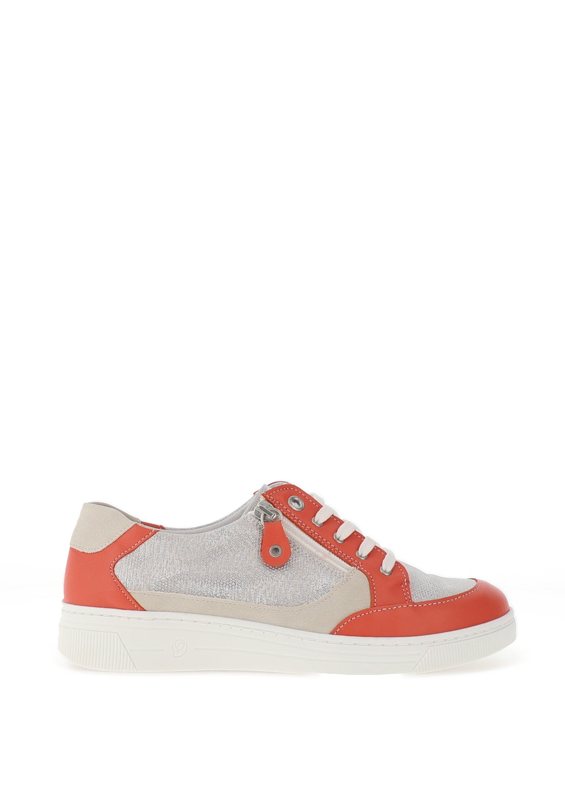 Suave Joy Leather Glitter Panelled Trainers, Coral