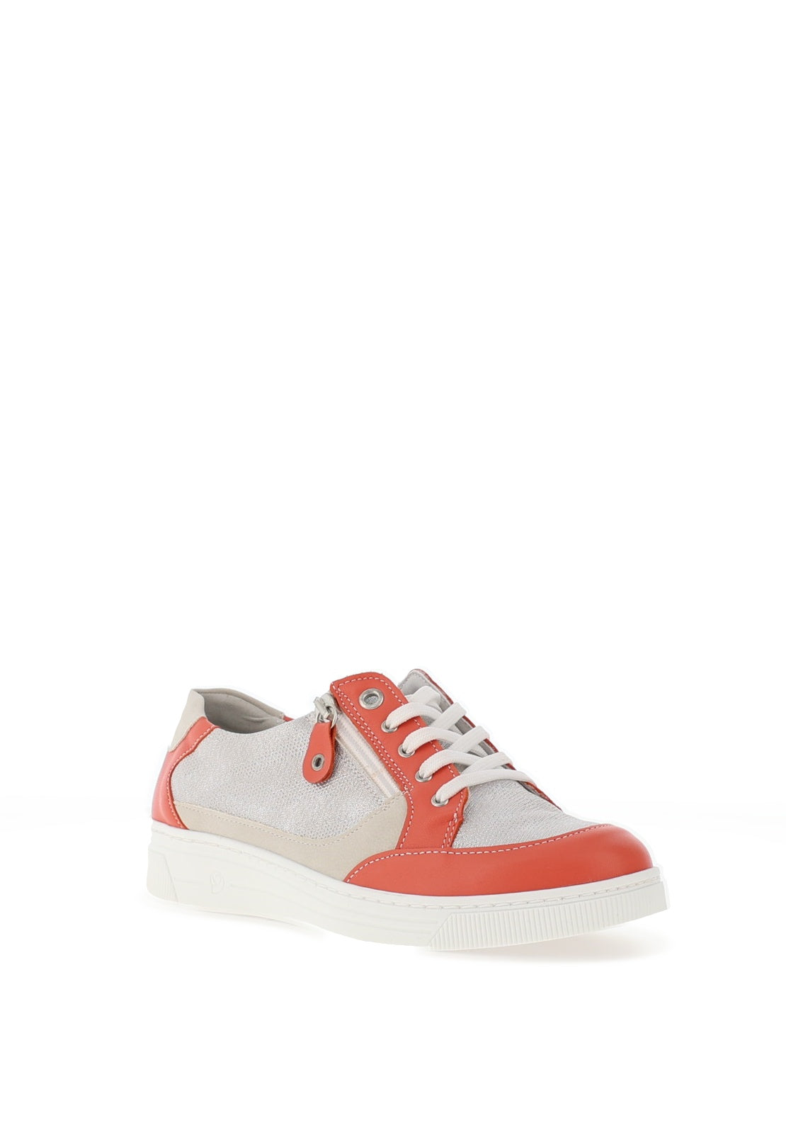 Suave Joy Leather Glitter Panelled Trainers, Coral