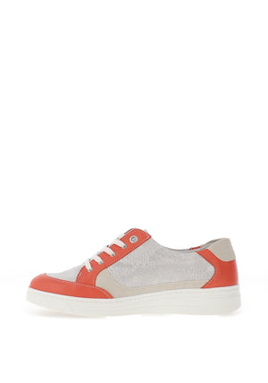 Suave Joy Leather Glitter Panelled Trainers, Coral