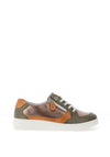 Suave Joy Leather Metallic Panelled Trainers, Olive