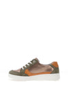 Suave Joy Leather Metallic Panelled Trainers, Olive