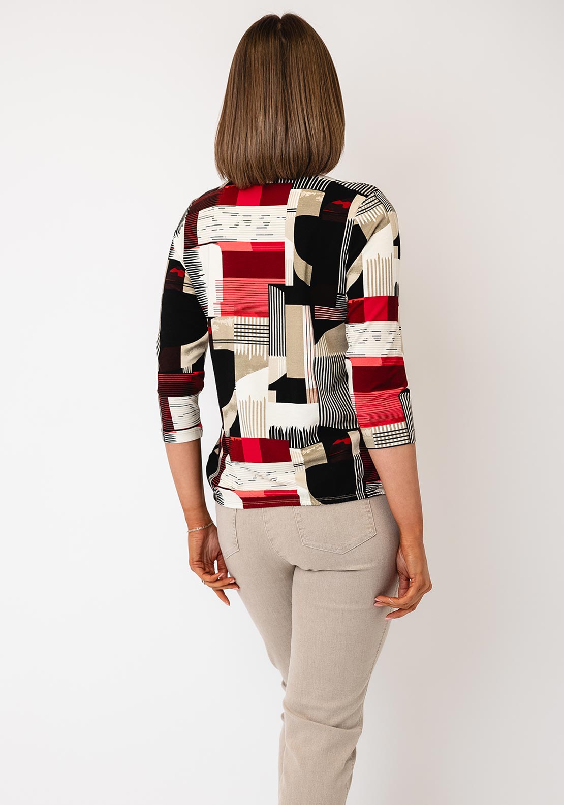 Sunday Abstract Geometric Print Top, Red Multi