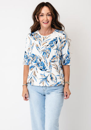 Sunday Leaf Print Top, White Multi
