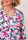 Sunday Cropped Sleeve Floral Print Top, Pink Multi