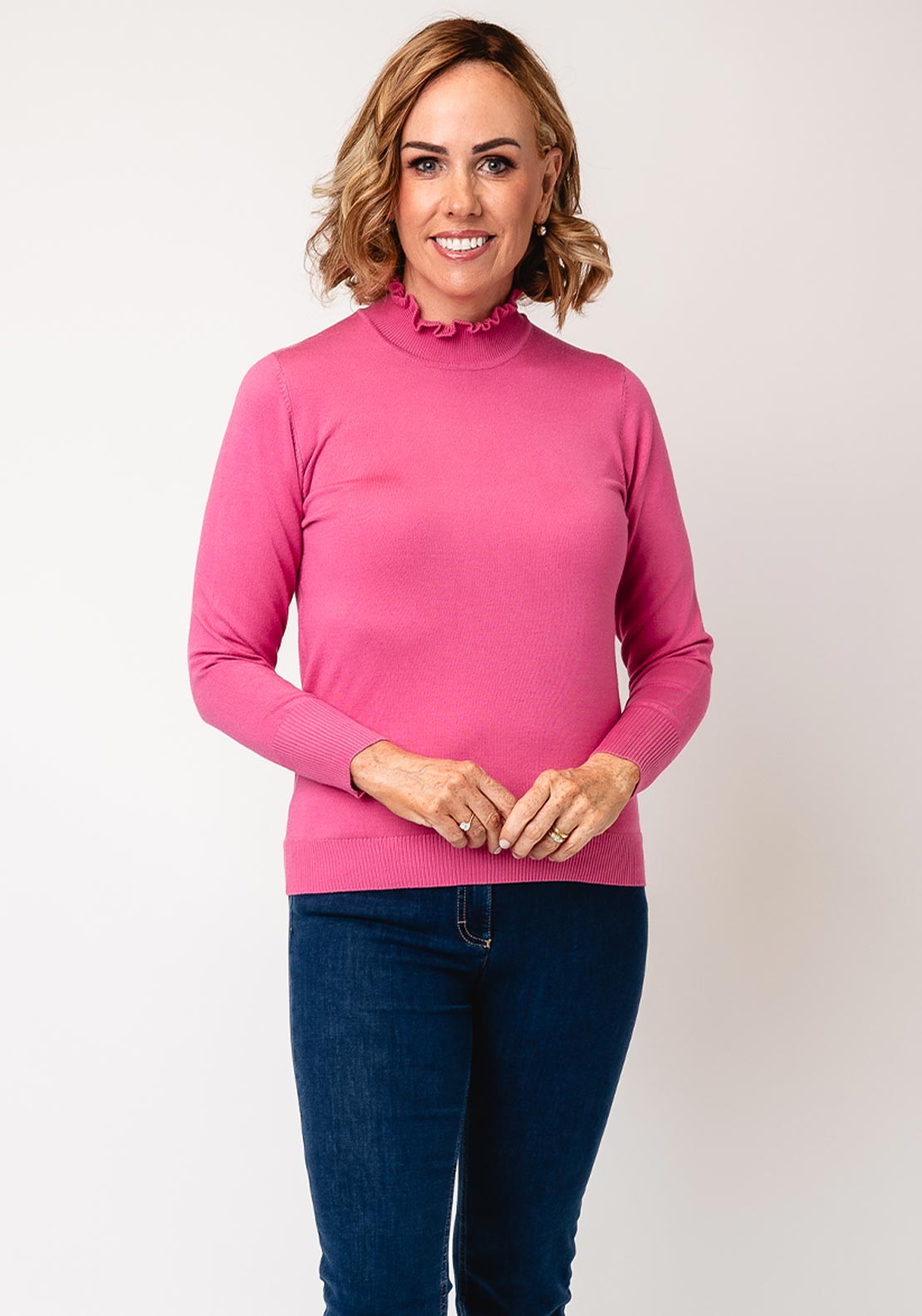Sunday by Godske Ribbed High Neck Jumper, Pink