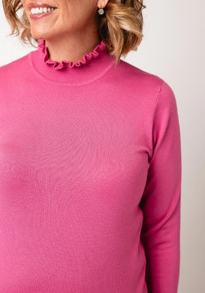 Sunday by Godske Ribbed High Neck Jumper, Pink