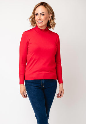 Sunday by Godske Ribbed High Neck Jumper, Red