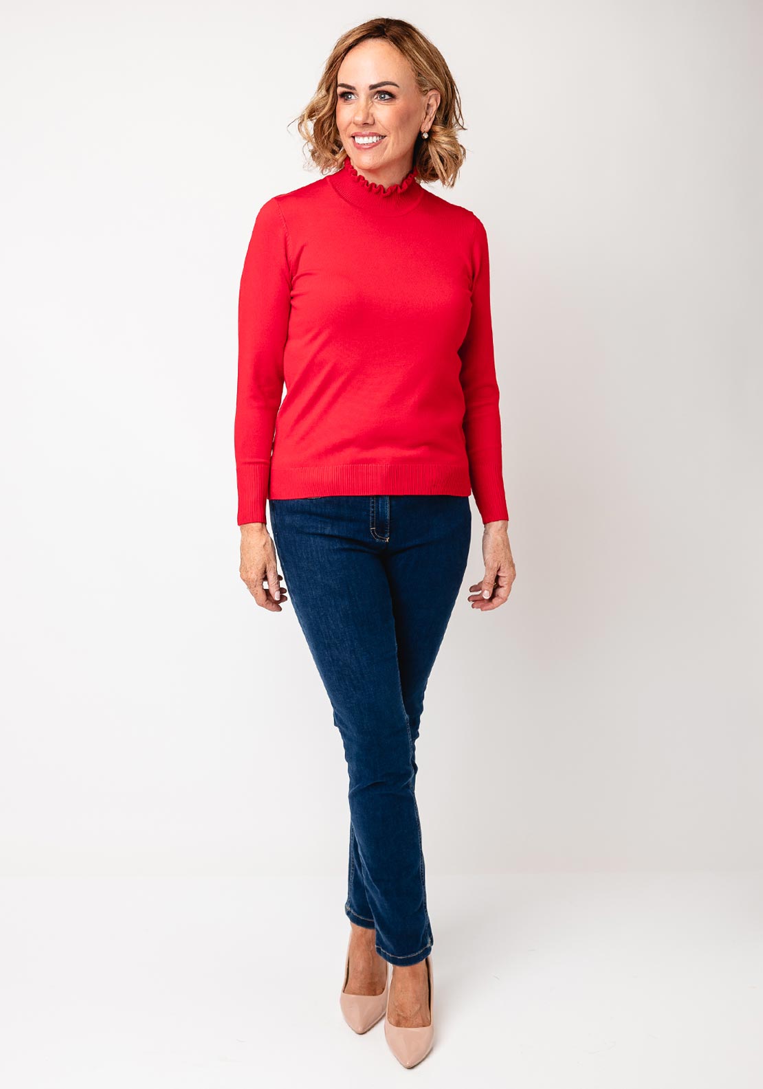 Sunday by Godske Ribbed High Neck Jumper, Red