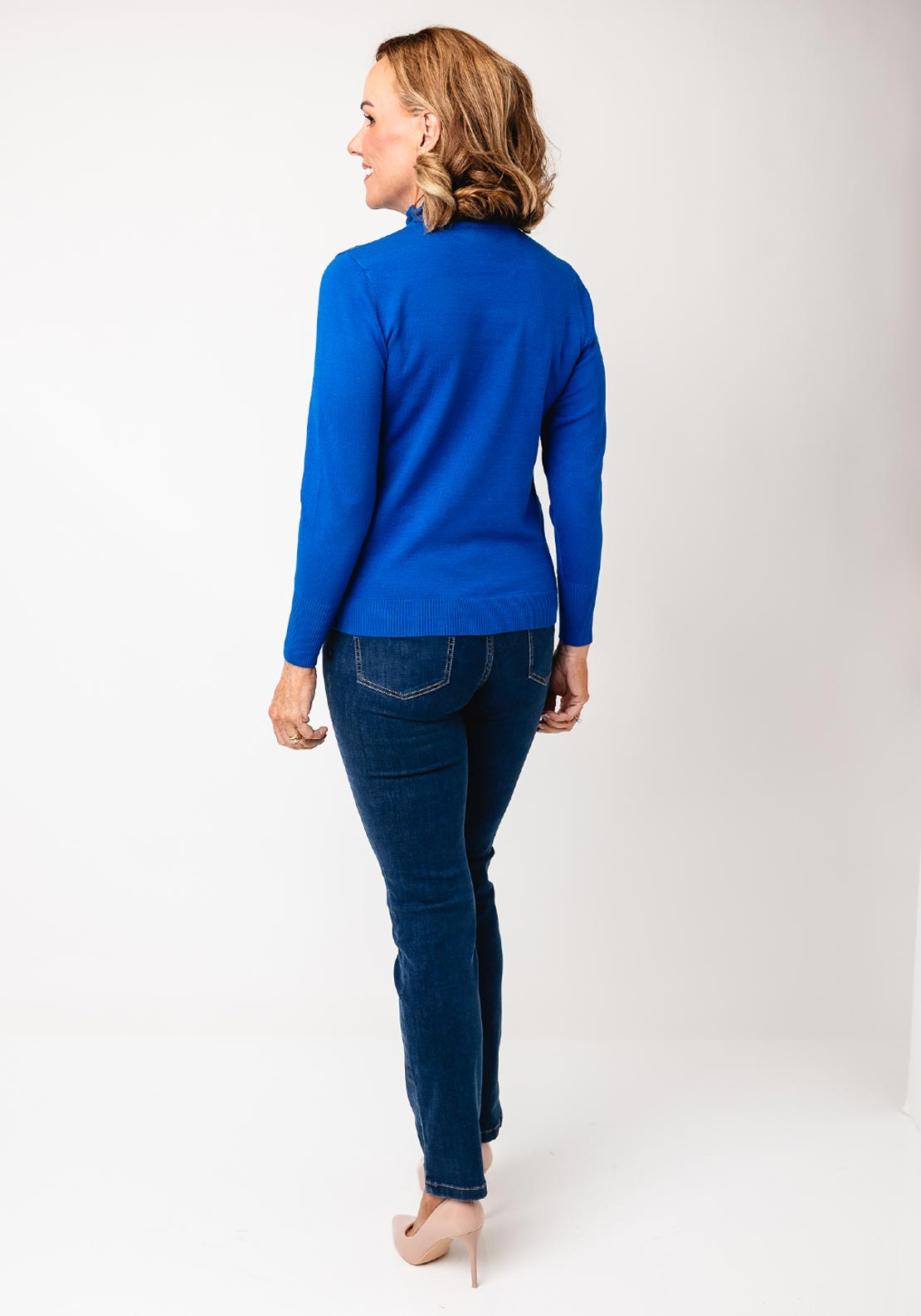 Sunday by Godske Ribbed High Neck Jumper, Blue