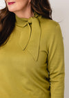 Sunday Ribbed Basic Round Neck with Tie Detail Top, Green