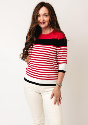 Sunday Round Neck Stripe Jumper, Red